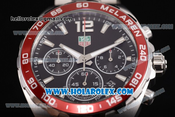 Tag Heuer Formula I Limited Edition 30th Anniversary McLare Chrono Miyota Quartz Full Steel with Black Dial Red Bezel and Stick Markers - Click Image to Close